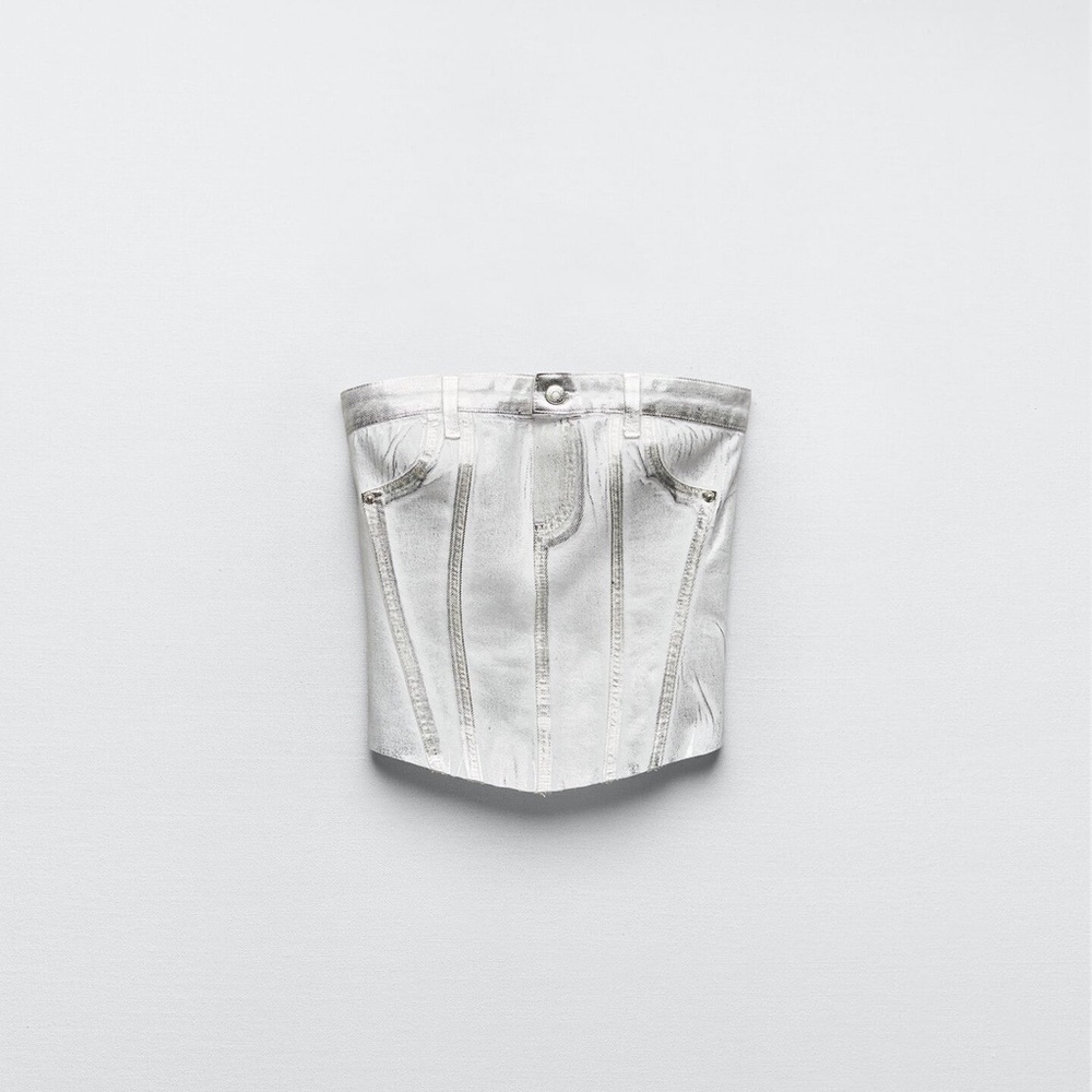 Zara silver metallic denim crop